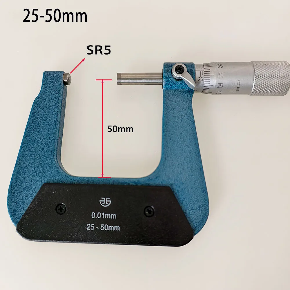 Thickness Micrometer Left round ball tips deep bow 50mm single spherical surface carbide 25-50mm cambered surface curved glass