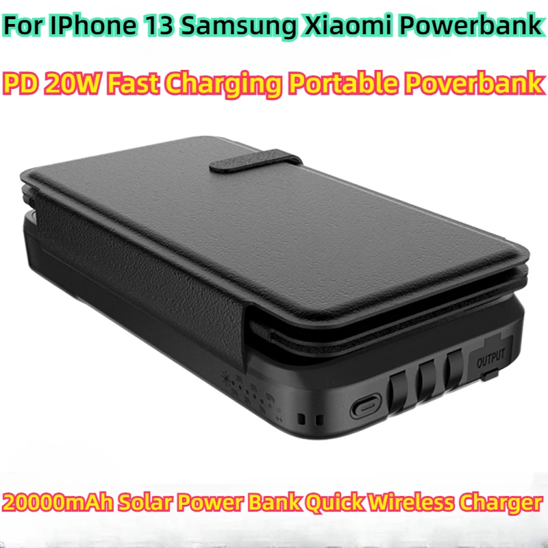 

For IPhone 13 Samsung Xiaomi Powerbank PD 20W Fast Charging Portable Poverbank 20000mAh Solar Power Bank Quick Wireless Charger