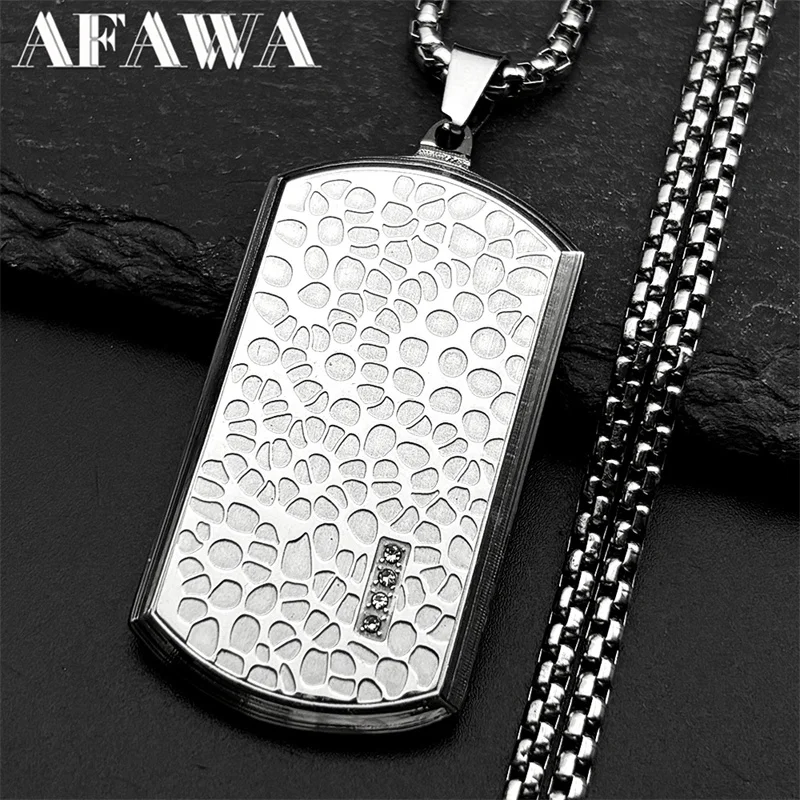 

Retro Stainless Steel Irregular Pattern Dog Tag Pendant Necklace for Men Black Silver Color Hip Hop Chain Rhinestones Jewelry