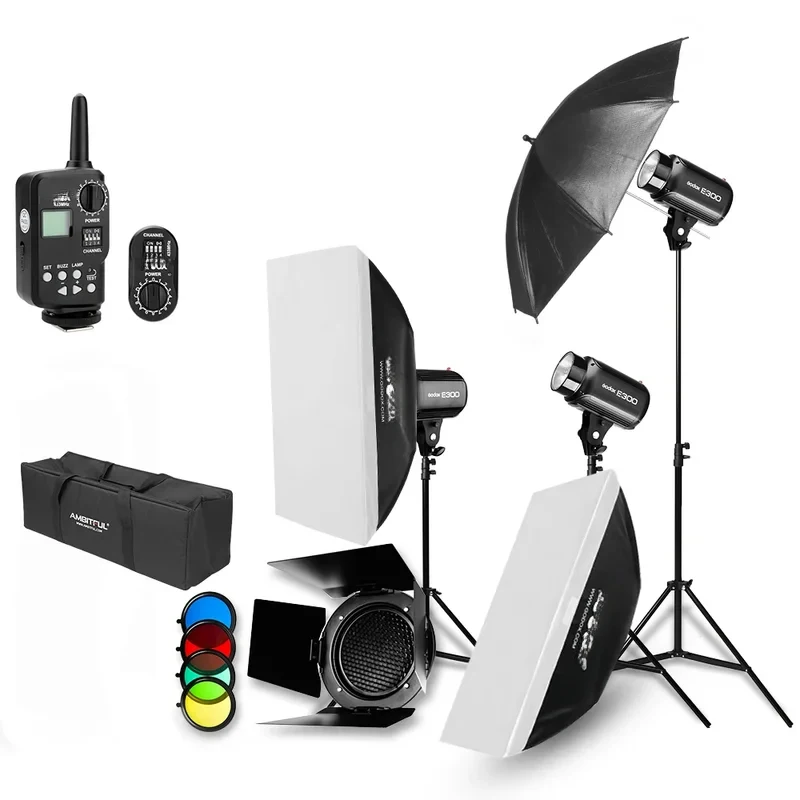 X E00 Studio Flash Light 00W Kit with Stand and Softbox Bag Video Lights Set Photography Service