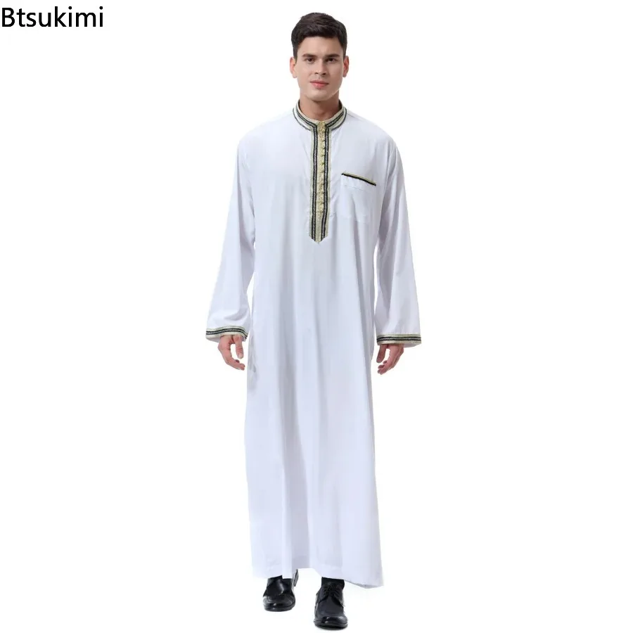 Nieuwe Solid Arabische Lange Gewaden Voor Mannen Saudi Arabië Jubba Thobe Kaftan Midden-oosten Islamitische Kleding Moslim Arabische Abaya Dubai Jurk