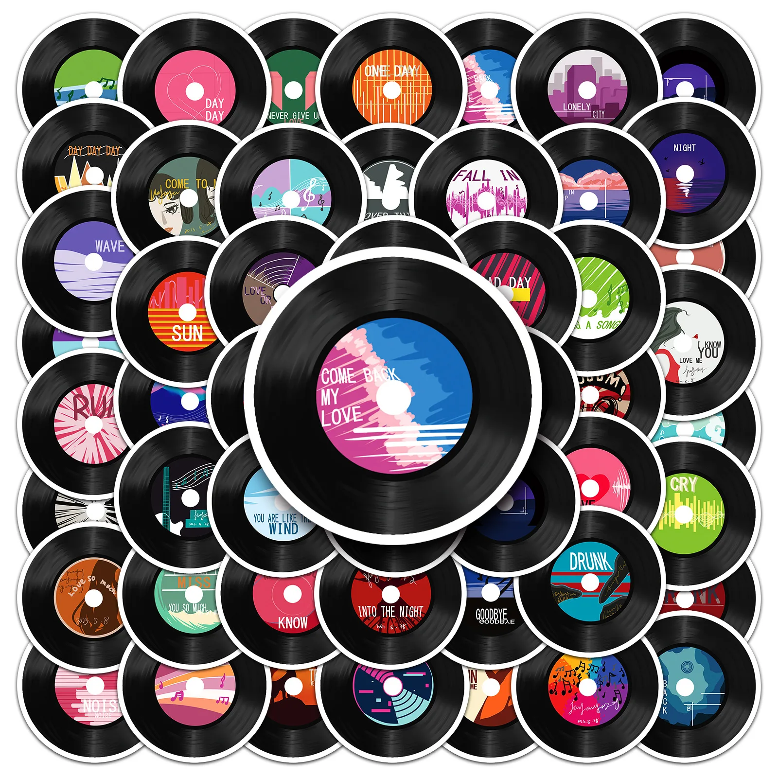 

10/50PCS Vinyl Record Cartoon Retro Graffiti DIY Decorative Guitar Water Cup Skateboard Waterproof Sticker Kids Toy