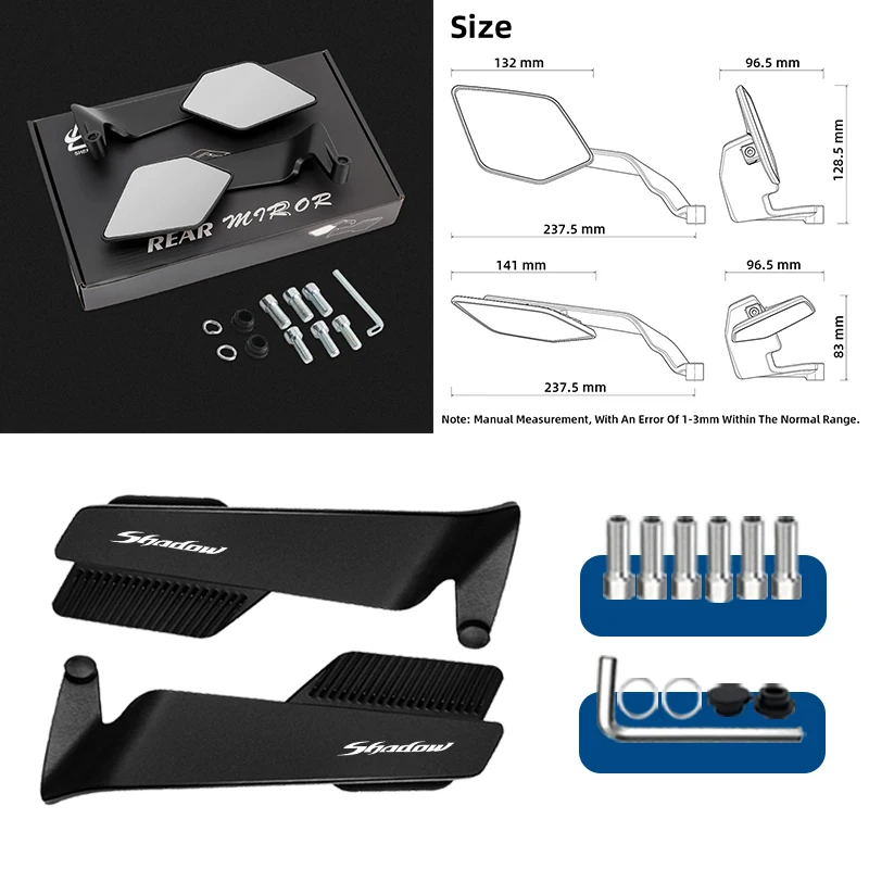 

Большое зеркало с крыльями, зеркало заднего вида для мотоцикла, зеркало заднего вида для логотипа Shadow VT 400 VT600 VT750 400 600 1200 1300, модифицированное