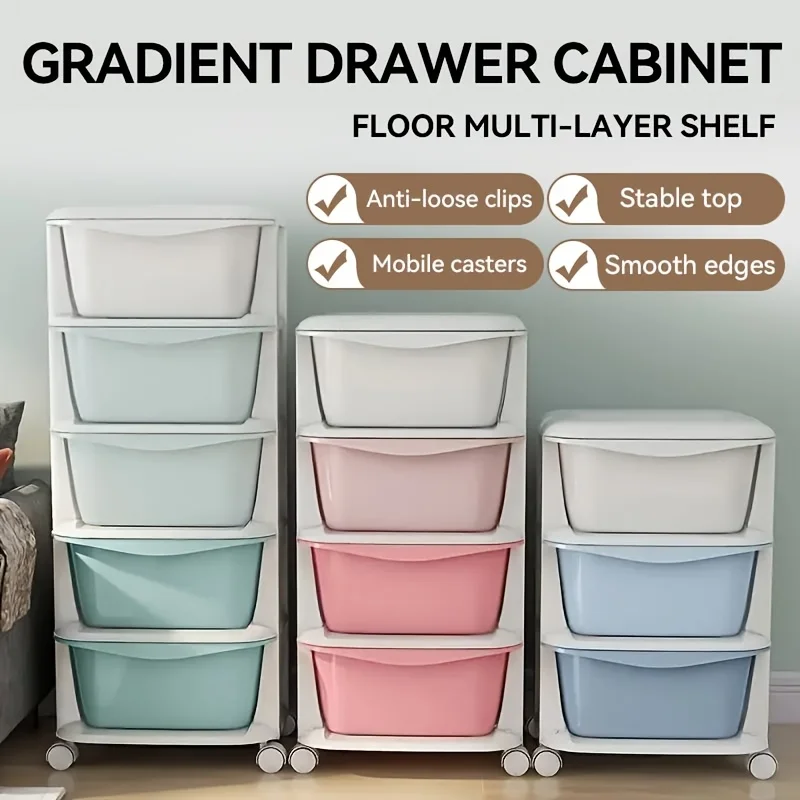 

[Space-Saving Organizer] Multi-Color 3/ 4/ 5/ 6-Tier Plastic Drawer Storage Organizer with Wheels Office Organization - Space-Sa