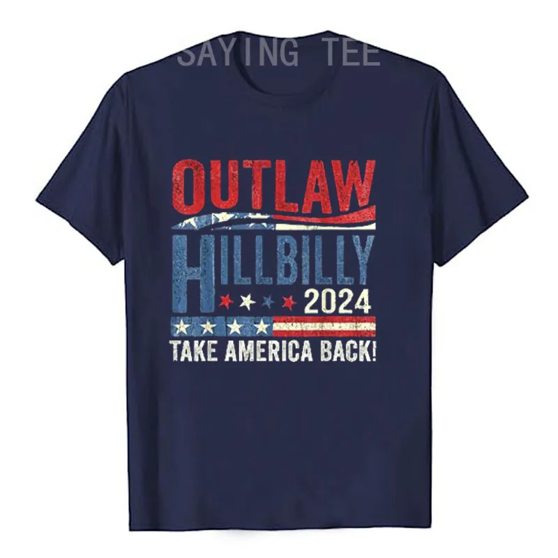 Vintage Elections Outlaw Hillbilly US Flag T-Shirt Trump Vance 2024 Campaign Tees Novelty Gifts Fashion 45th 47th President Tops