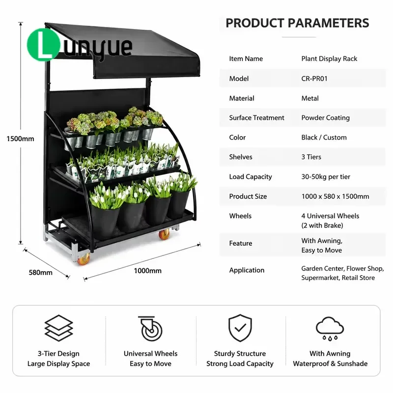 Wheeled Flower Display Stand Multi Layer Retail Plant Display Cabinet Mobile Storage Shelf for Shop Home Garden Organization