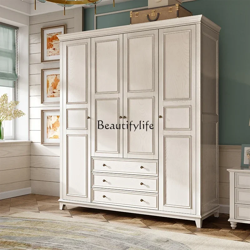 

04 American-style Solid Wood Wardrobe Ash Wood Modern Minimalist Sliding Door White European-style