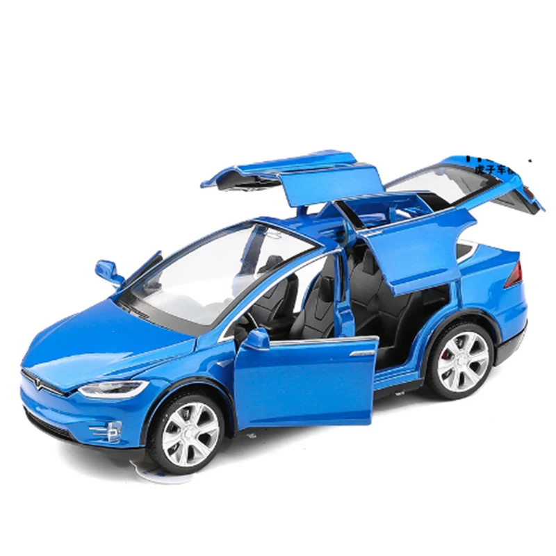 1:32 Tesla Model X90 Hoge Simulatie Metalen Model Akoestisch-optische Pull-Back Speelgoedauto 4 Open Deur Knipperende muziek Kids Toy Gift