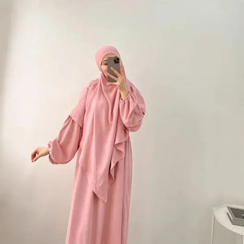 Comfortable Oversize Dubai Turban Khimar Muslim Women Khimar Wrap 2 Piece Set Abaya Dress Prayer Garment Shawls Scarf Moroccan