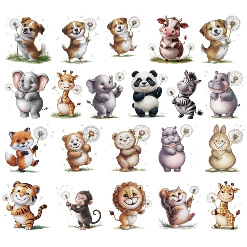 25CM/15cm Animals pandas, zebras, lions Heat Transfer Stickers DTF Iron On Transfer Patches For Children's adult Clothes Deca