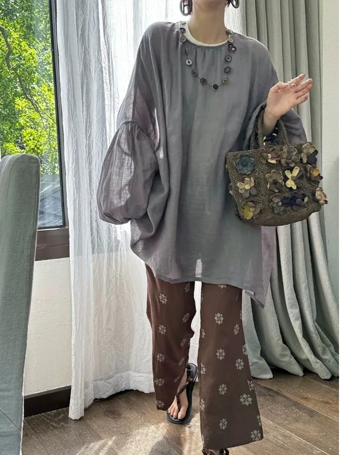 루즈핏 린넨 원피스 여성 여름 패션 슬리밍 자외선 차단 커버업 원피스 레이지 올드머니 스타일 캐주얼 원피스