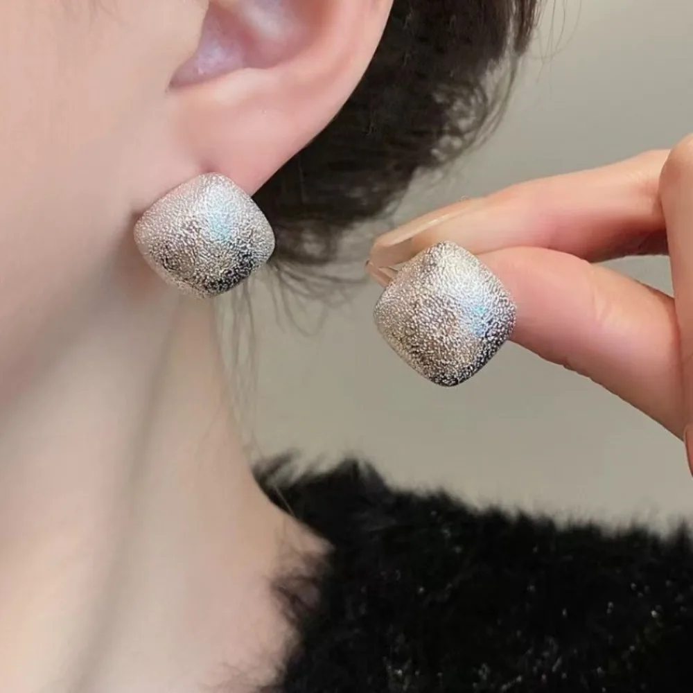 Temperament Personality Sanded Matte Metal Geometric Rhombic Square Stud Earrings for Women Fashion Simple Jewelry Accessories
