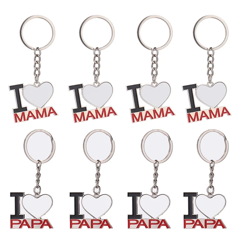 

Professional 8PCS Keychain Metal Heat Transfer Keychain Blank Board Key Rings For DIY Sublimation, For MAMA