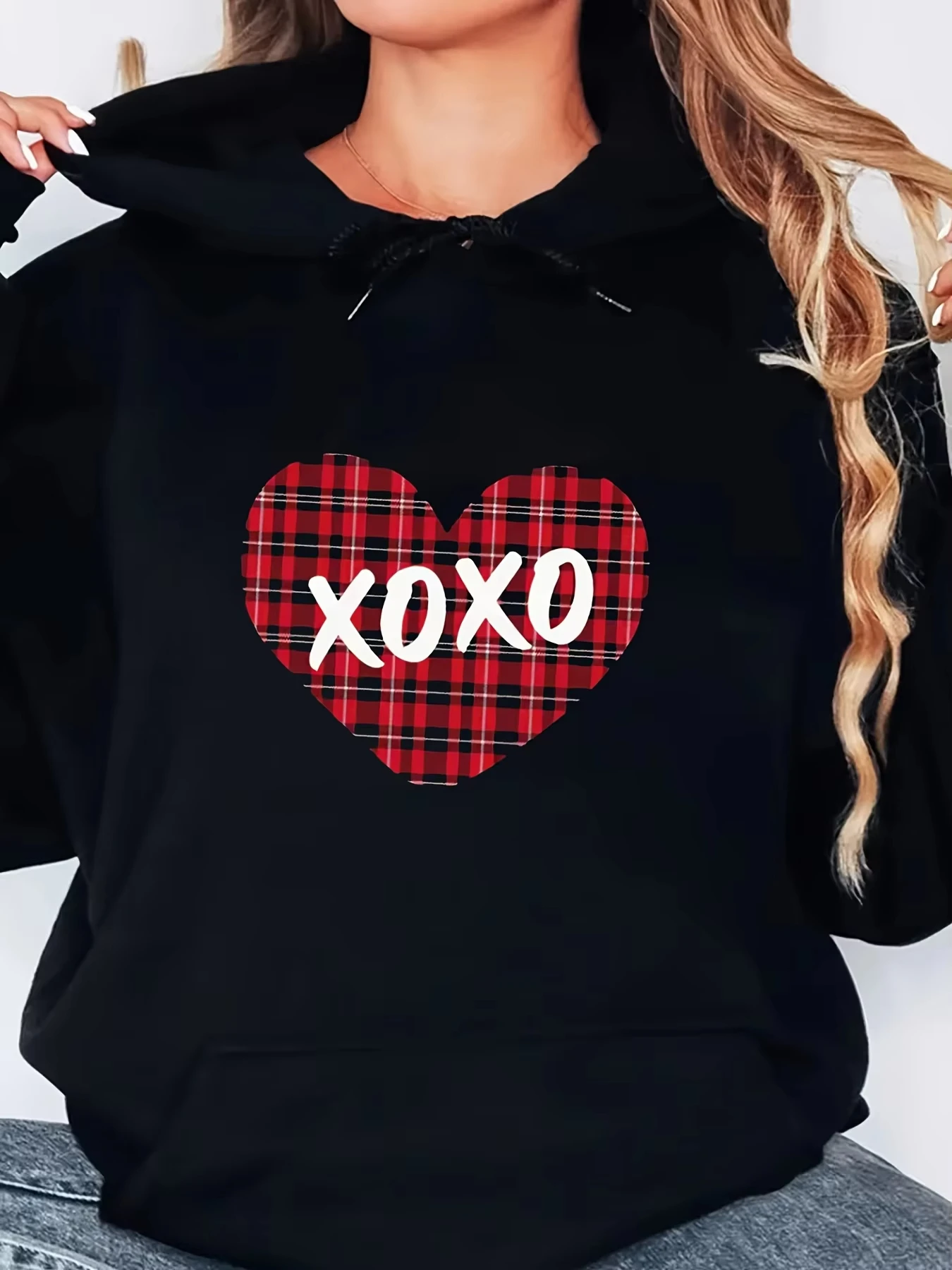 

Black and White Checkered New Printing 2025 Autumn Winter Simple Design Women's Hoodie Top Long Sleeved Casual Women's Clothing