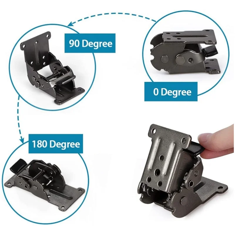 4Pcs Folding Bracket,0/90/180 Degree Folding Lock Extension,Table Chair Bed Leg Foldable Support Brackets Hinge,Self Lock Hinges