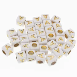 CHONGAI 100Pcs Square Acrylic Letter Beads Single Alphabet White Gold Color Letter  Bracelet Jewelry Beads&Jewelry Making 6mm