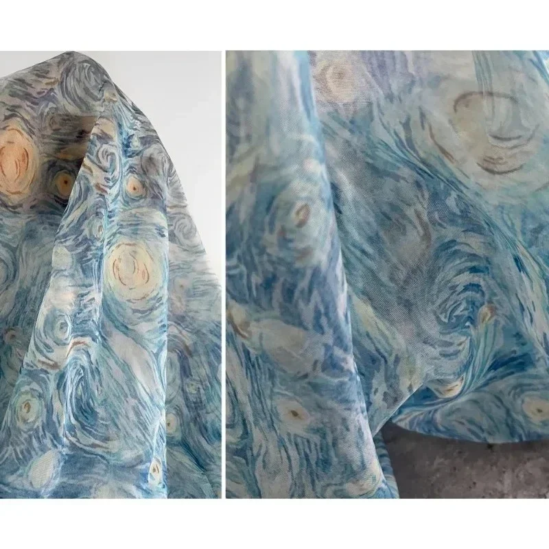

Printed Fabric Semi Transparent Light Skinned Dress Designer Wholesale Cloth Diy Apaprel Sewing Fabric Meters Polyester Material
