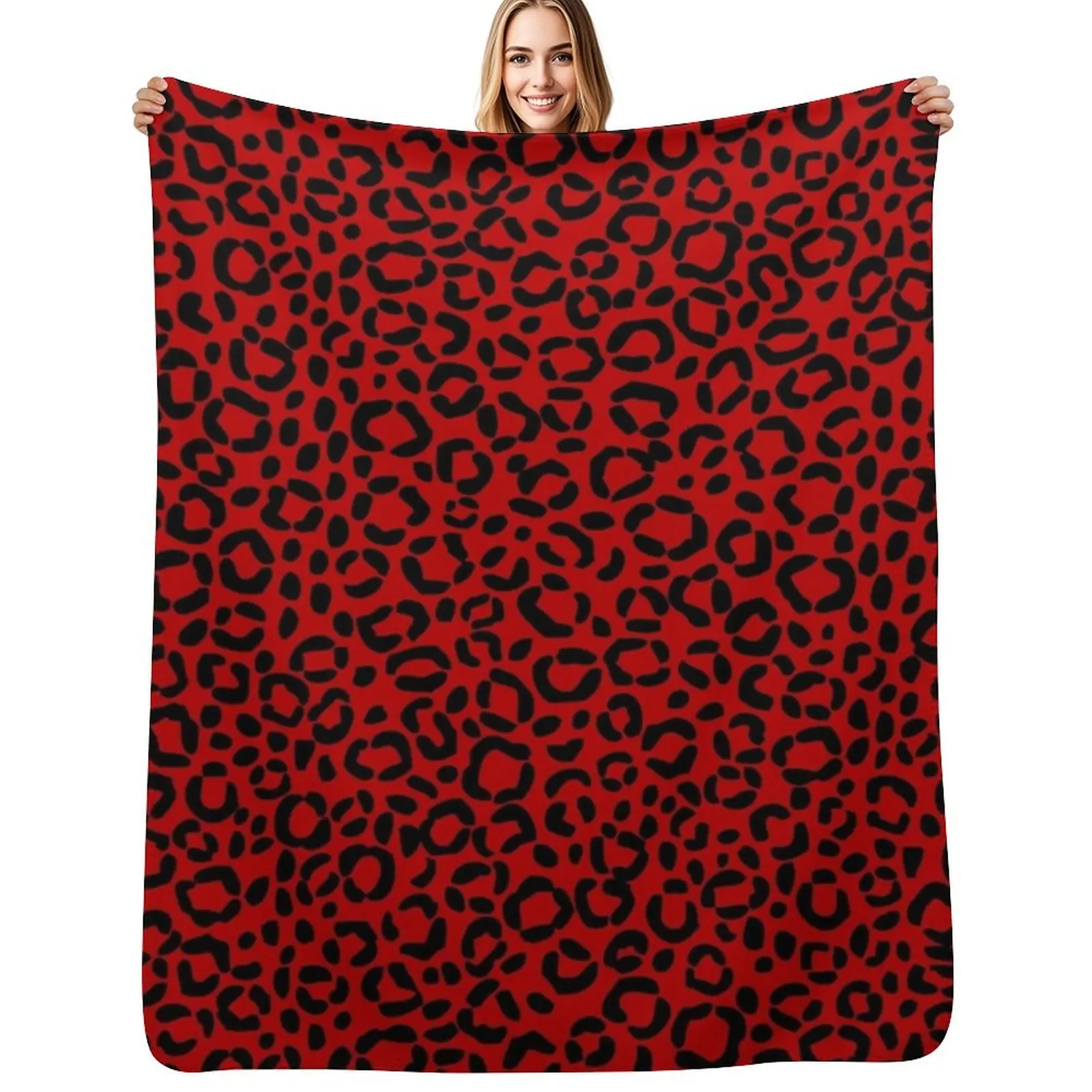 

Sassy Red and Black Leopard Print Pattern Design Throw Blanket Furry valentine gift ideas Bed Fashionable Soft Blankets