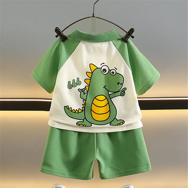 

Toddler Child Summer Clothing Dinosaur Costume for Baby Boys Polo Shirt Shorts Clothes Set Kids Stylish Cartoon Dinosaur Wear
