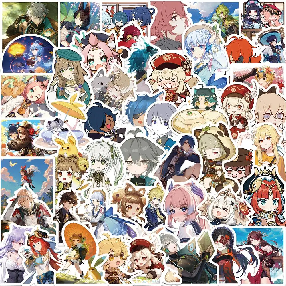 50PCS Cute Genshin Impact Stickers Collection Anime Game Decals Sticker for Laptop Luggage Skateboard Guitar Motorcycle Kids Toy