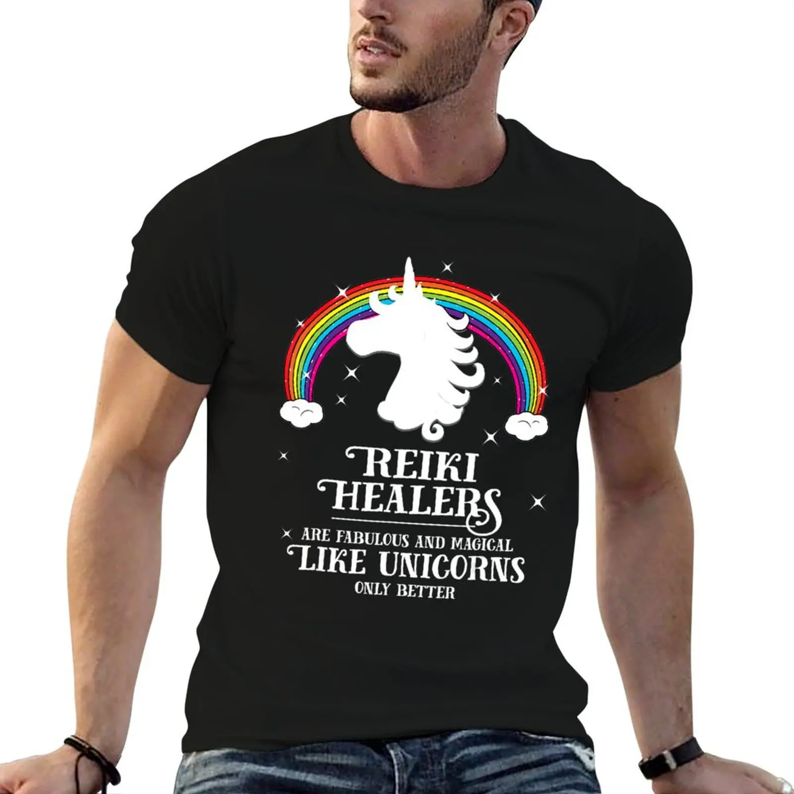 Reiki Healers Fabulous Magical Unicorn Rainbow T-Shirt cotton graphic tees summer tops animal prinfor boys mens t shirt