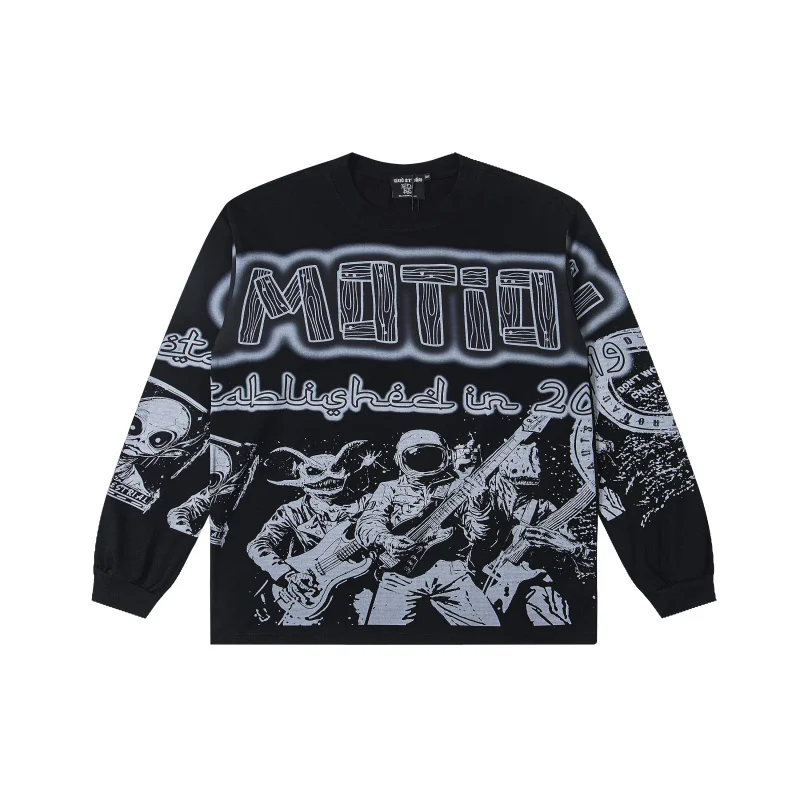 

Mixed Emotion Casual Loose Fit Long Sve round Ne Cotton T-irt Digital Print Streetwear Hip Hop Sle ex T-irt