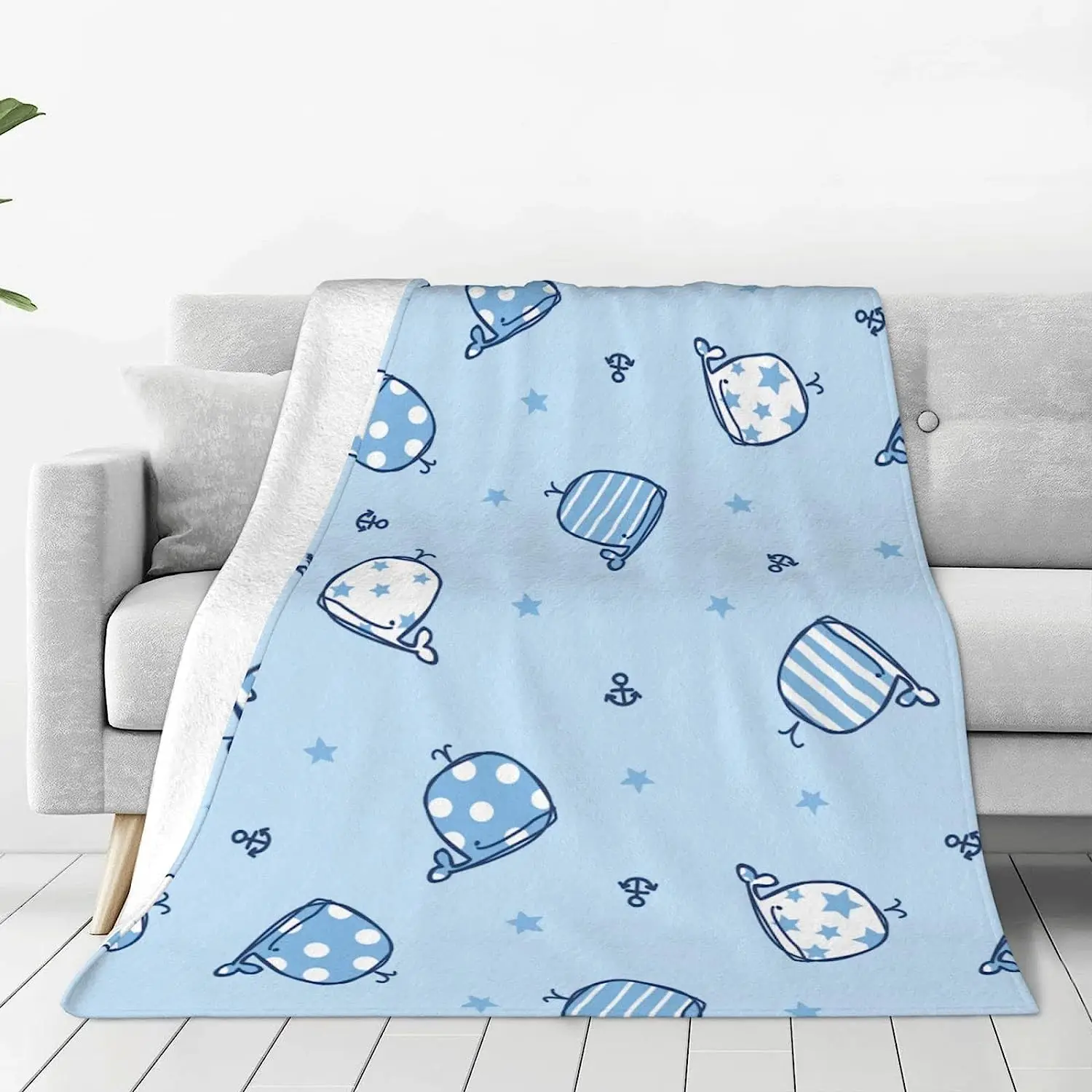 Baby Throw Blanket Cute Whale Flannel Fleece Blanket Plush Blankets for Girls Boys Light Weight Soft Warm Cozy All