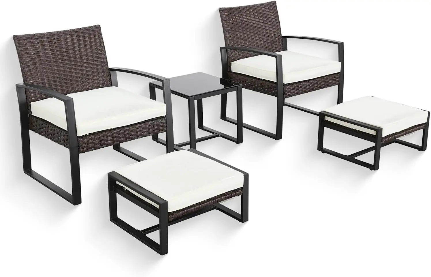 Patio Conversation Set 5 Pieces Outdoor Wicker Furniture Sets Chairs with Ottoman 3.1" Thickness Cushions (Beige)