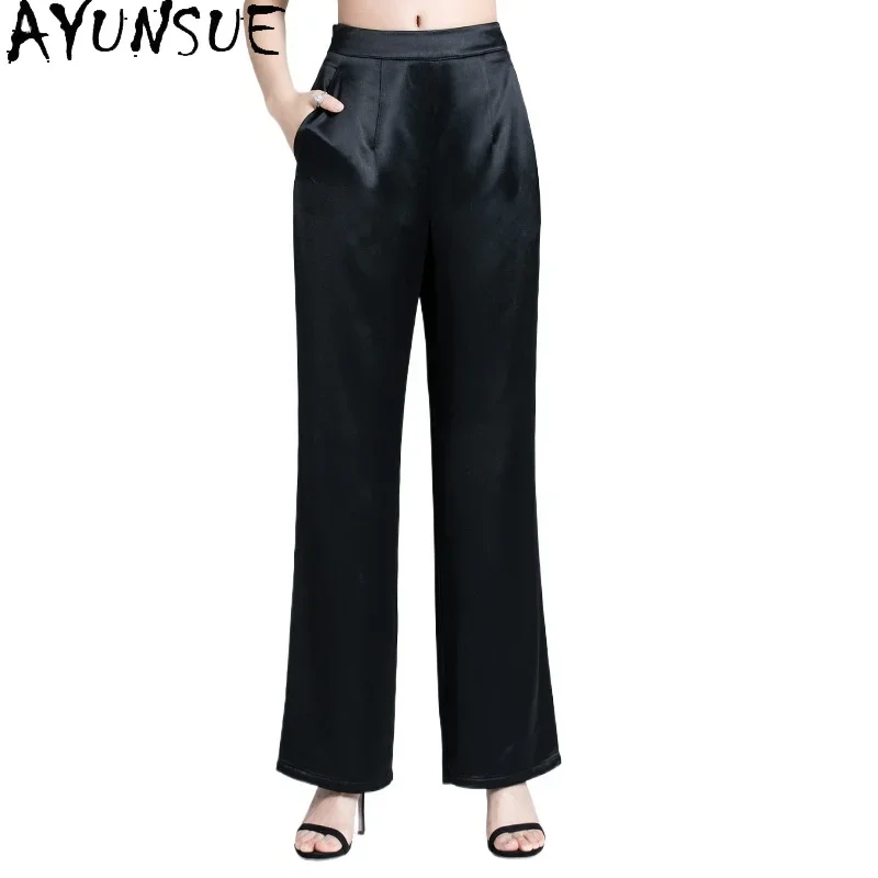 AYUNSUE 95% Mulberry Silk Pants Women 2024 Elegant Office Wear Trousers Womens Wide Leg Baggy Pants Summer Clothes Pantalones