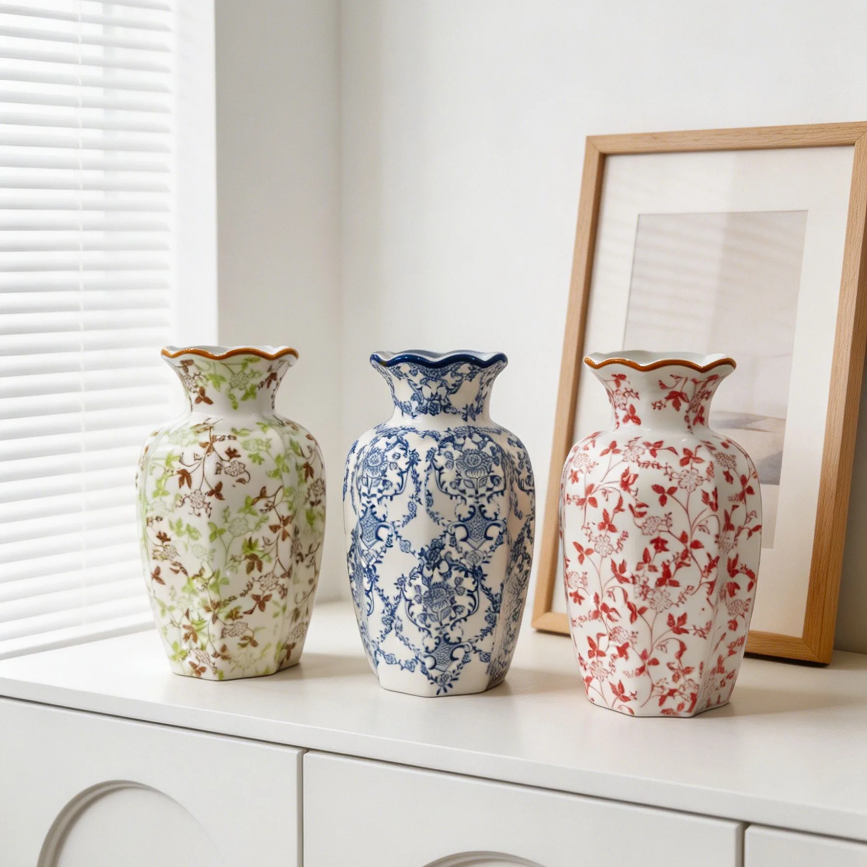 Chinese Blue White Porcelain Vase, Ice Crackle Ceramic Flower Holder, Vintage Living Room Hydroponic Decor