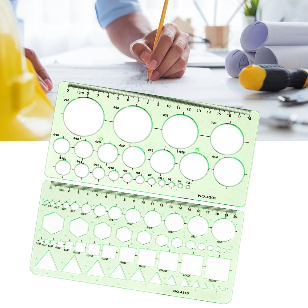 2pcs Sketching Geometric Drawing Template Circle Stencil Art Stationery Measuring Ruler Architecture Square Triangle School