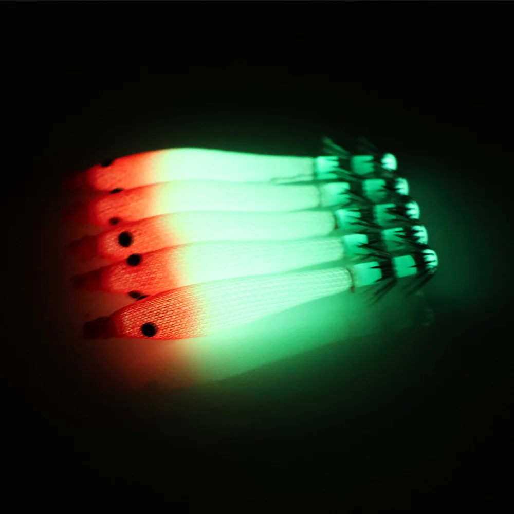 5 pcs 6cm 7cm 9cm 11cm Fluorescent Fishing Lures Squid Hook Jigs Cuttlefish Jigs Bait  Wood Shrimps Sea Fishing Tackle ﻿