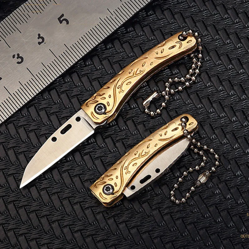 Brass Folding Pocket Knive Mini Utility Zipper Knife Tool For Unpacking Express Boxes Outdoor EDC Keychain Knife Peel Fruits