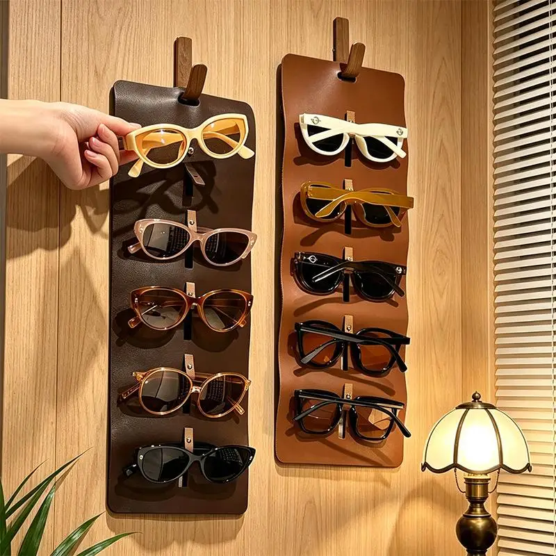 Leather Sunglasses Storage Organizer Multi Slot Eyeglasses Display Rack Hanging Eyewear Holder Home Entryway Accessory Stand