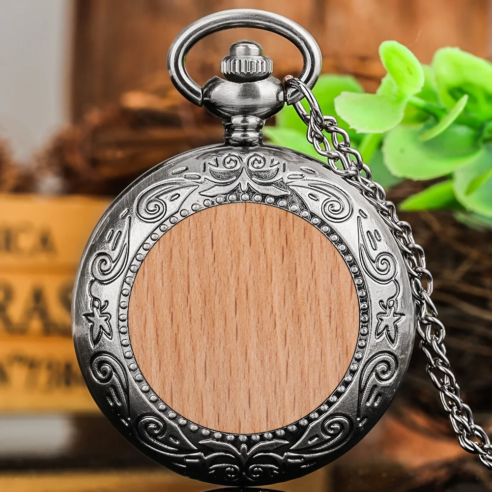 Vintage Wooden Paster Pocket Watch Walnut Quartz Fob Watches Classic Steampunk Necklace Pendant Clocks Souvenir Gift for Men