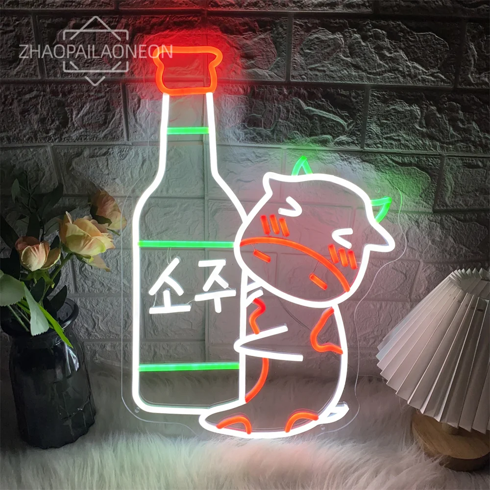 

Korea Bar Neon Sign Wall Art Decor Wine Glass Bar LED Neon Lights USB Korean Bar Neon Pub Club Party Decoration Business Signs