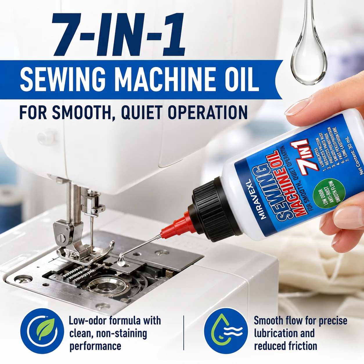 Sewing Machine Oil & Cleaning Kit, Fine Lubricant with Needle Tip Applicator and Dual-Ended Brush for Home & Industrial Use