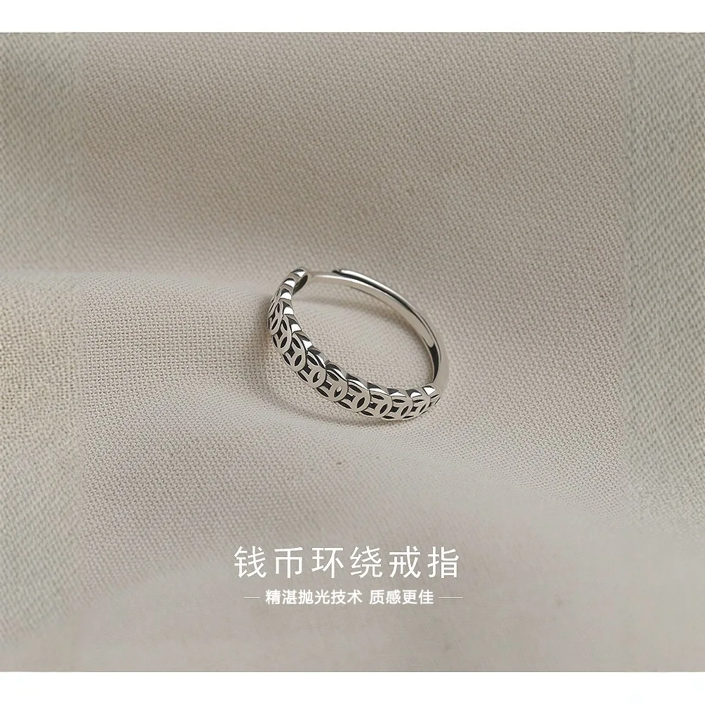 9999 gold ring - women's personalized lucky money coin, simple and exclusive small-sized open-ended ring, wholesale available