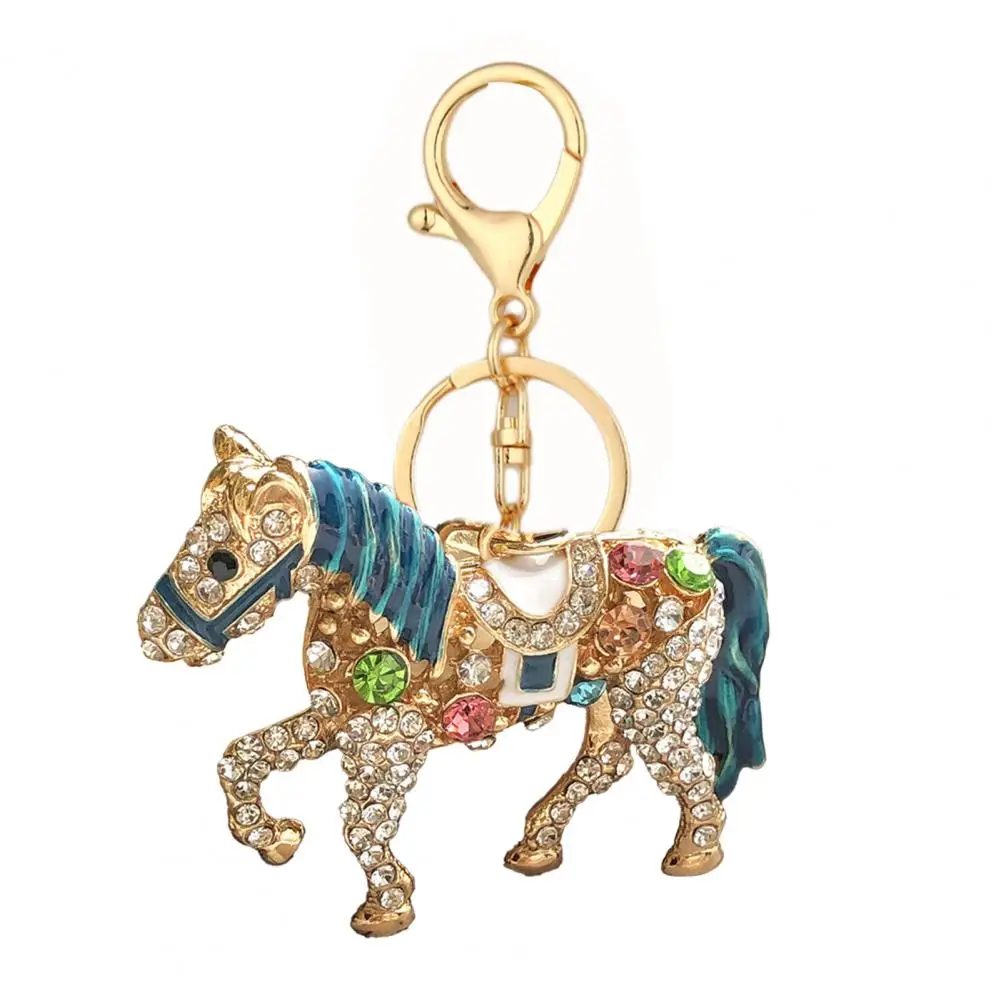 Decorative Purse Clip Sparkling Rhinestone Horse Keychain Pendant Cartoon Bag Charm Decorative Wallet Phone Accessory for Car