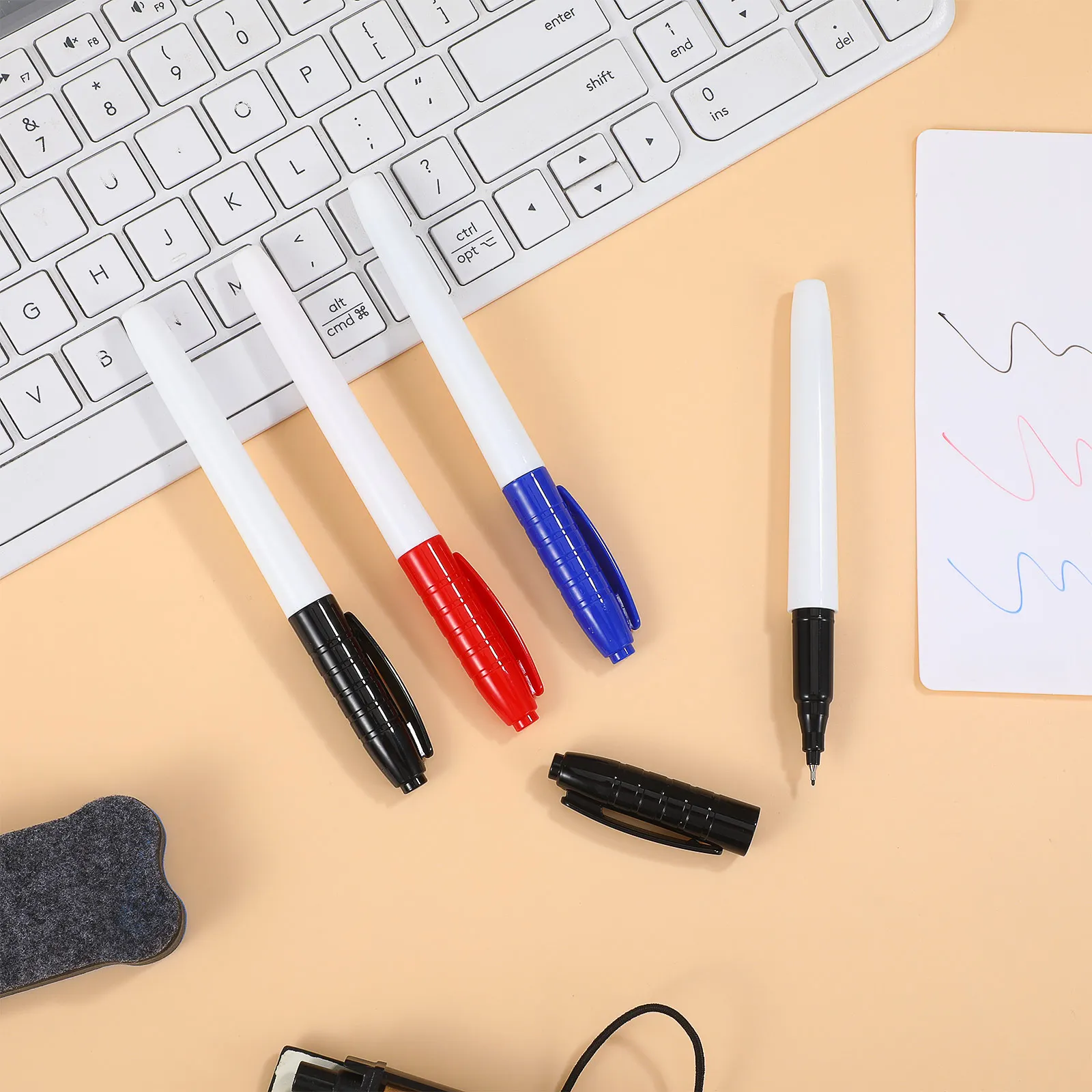 

6pcs Whiteboard Dry Erase Markers Fine Tip Plastic Pens for Office Student Multi-Function Writing Drawing Smooth Surfaces