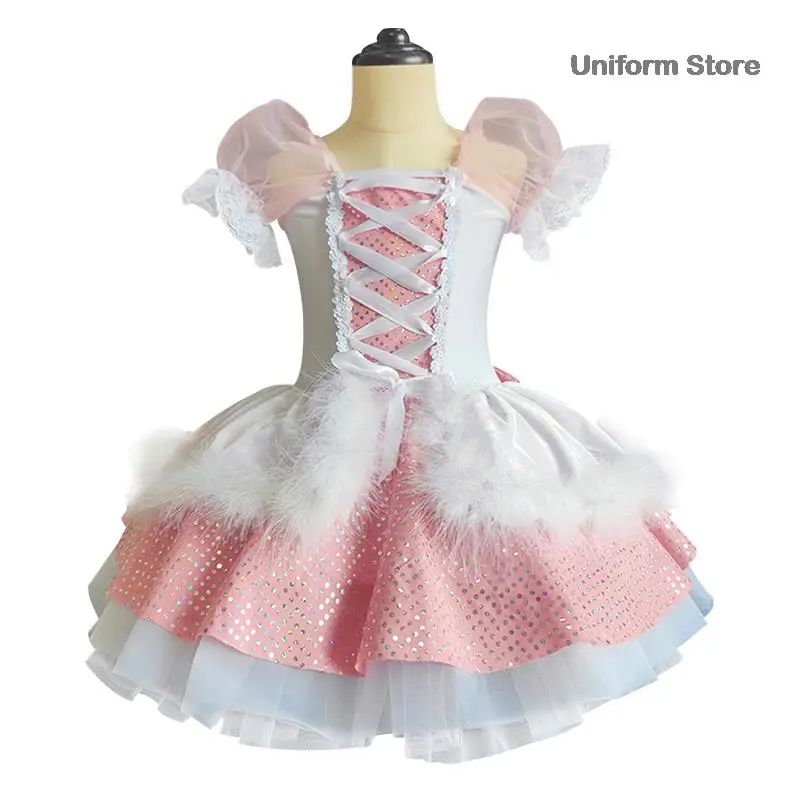 Robe de Ballet Professionnelle Rose pour Fille et Adulte, Tutu à Fleurs, Justaucorps, Ballerine