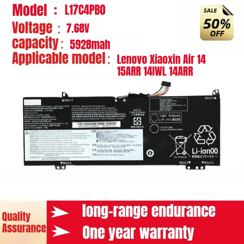 

For Lenovo Xiaoxin Air 14 15ARR 14IWL 14ARR Laptop Battery L17C4PB0 7.68V 5928mah