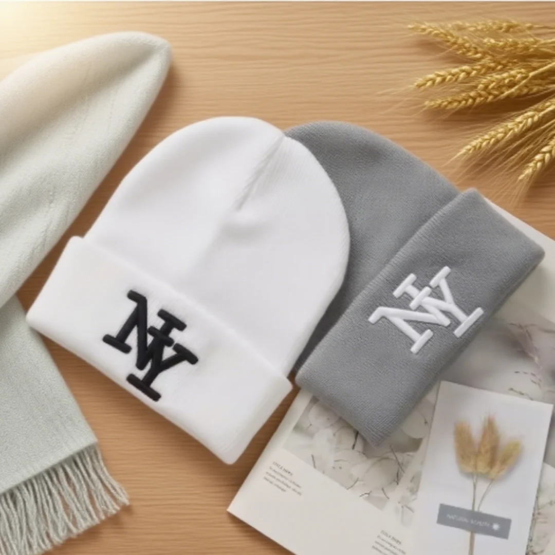 1pcs Unisex Winter Beanie Hats Solid Color 3D Embroidery  Knitted Caps Outdoor Warm Outdoor Caps Sports and Casual Hats