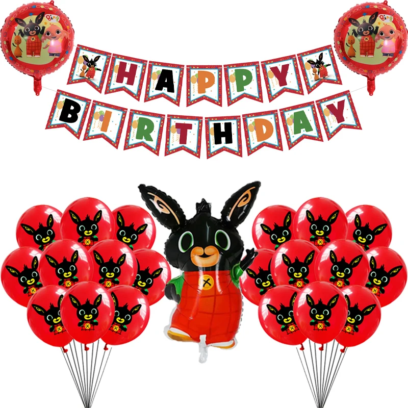 Bing Rabbit Foil Latex Balloons Happy Birthday Flag Banner Cartoon Red Black Jungle Pet Balloon Party Decoration Christmas Gift