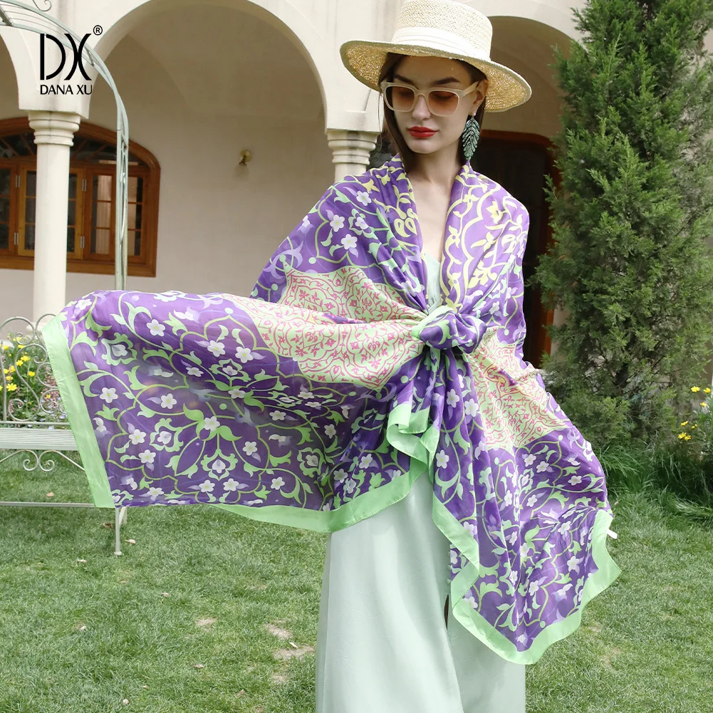 2023 New Femme 100% Mulberry Silk Scarf For Women Luxury Brand Flower Summer Beach Blanket Bandana Muslim Hijab Foulard Pashmina