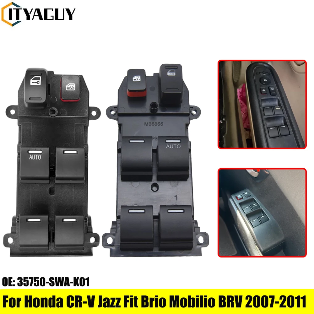 Interruptor de Elevalunas Eléctrico para Automóvil 35750-SWA-K01 35750-SWA-Z01 Compatible con Honda CRV CR-V G3 Jazz Fit GE Mobilio BRV BR-V Freed Brio Amaze City