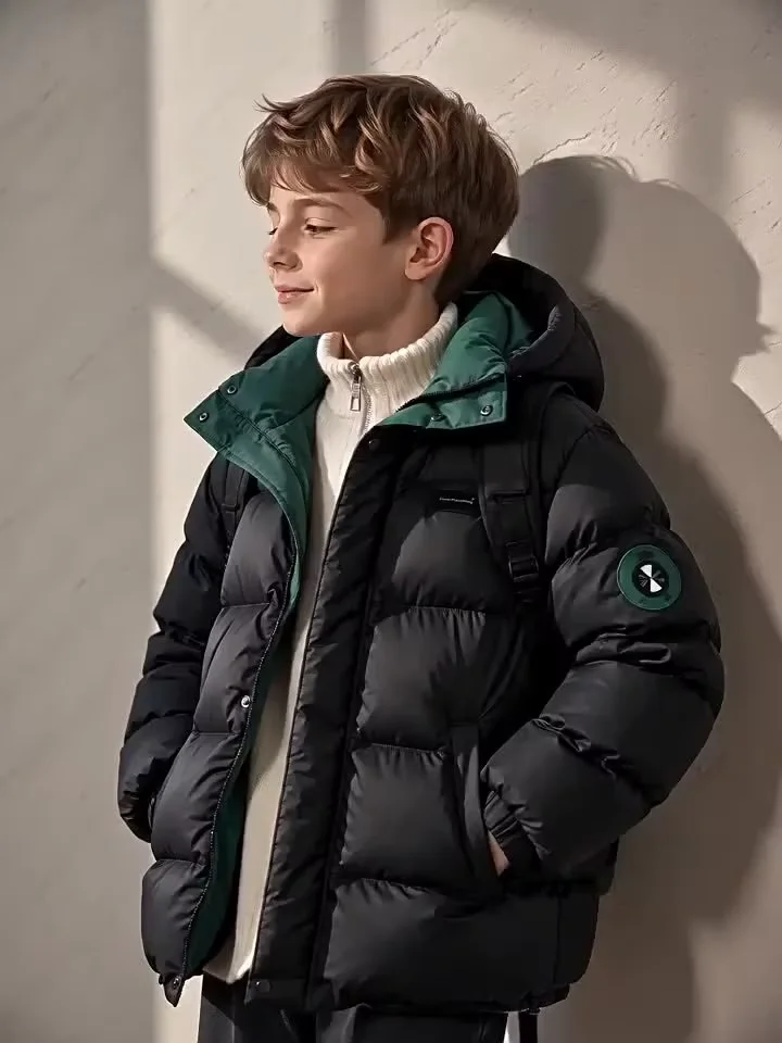 Winterjacke für Jungen, dicke warme Kapuzenjacke für Kinder, winddichte Freizeitjacke für Mädchen, Schule, kaltes Wetter, Oberbekleidung, 4-12 Jahre – Detail 5