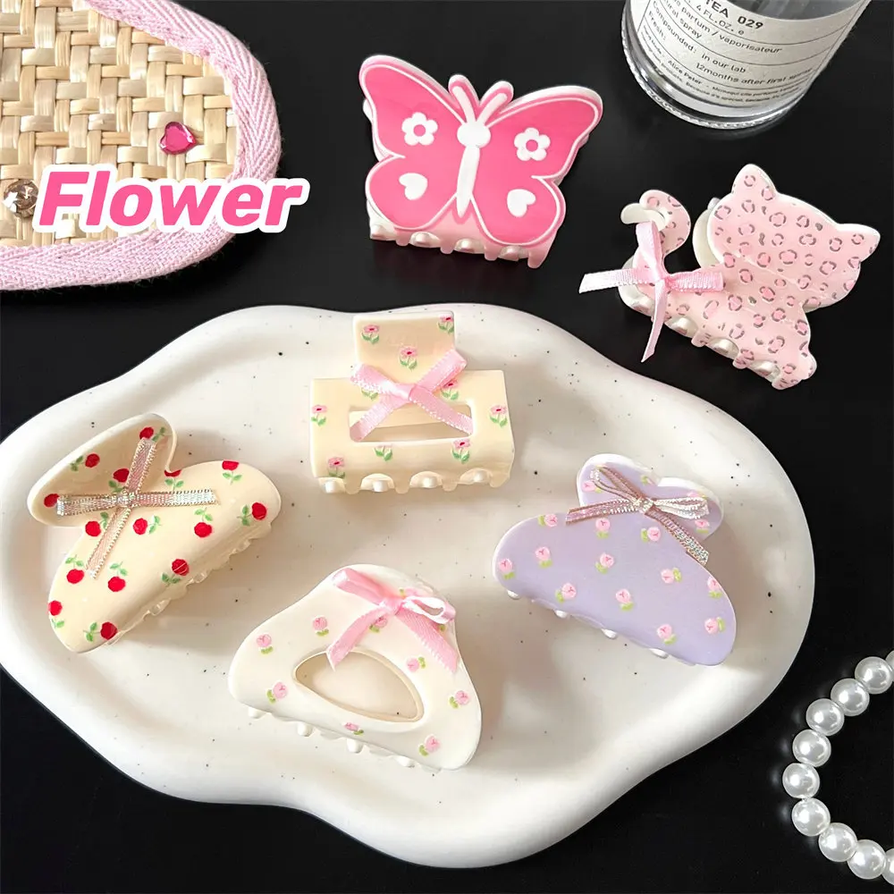 4Pcs Cute And Sweet Bow Floral Clip Elegant Temperament Shark Clip High-End Hair Clip