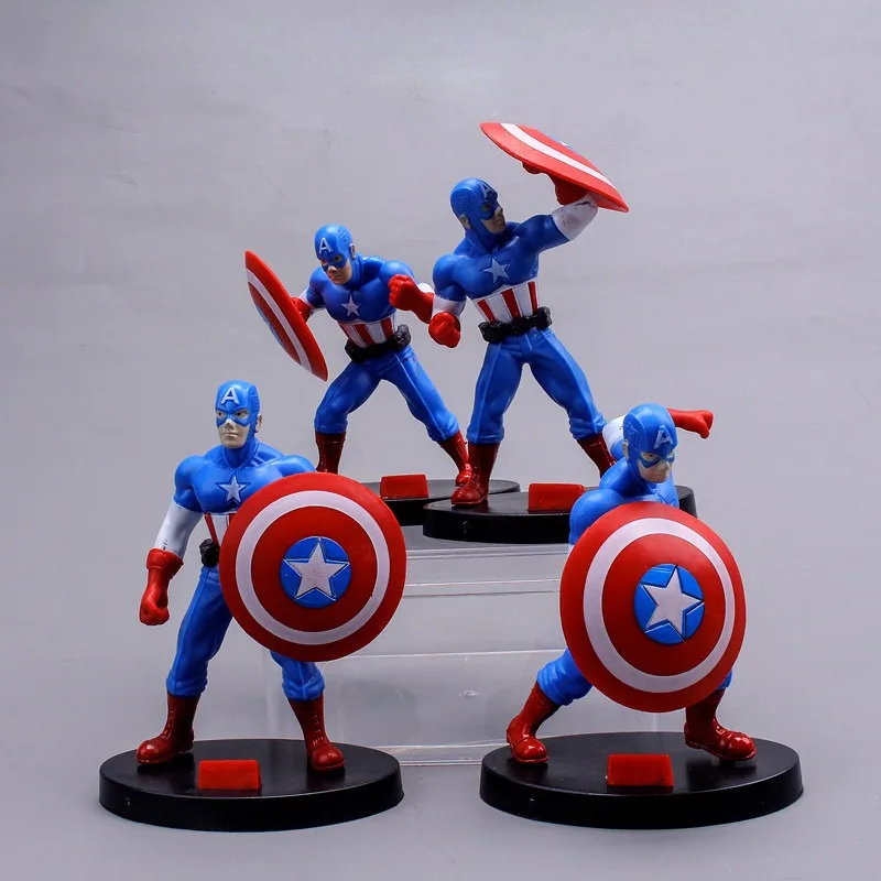 4-piece set Hot toys Marvel Anime Captain America Q version Doll birthday cake desktop decorations Toy Pendant Children gifts