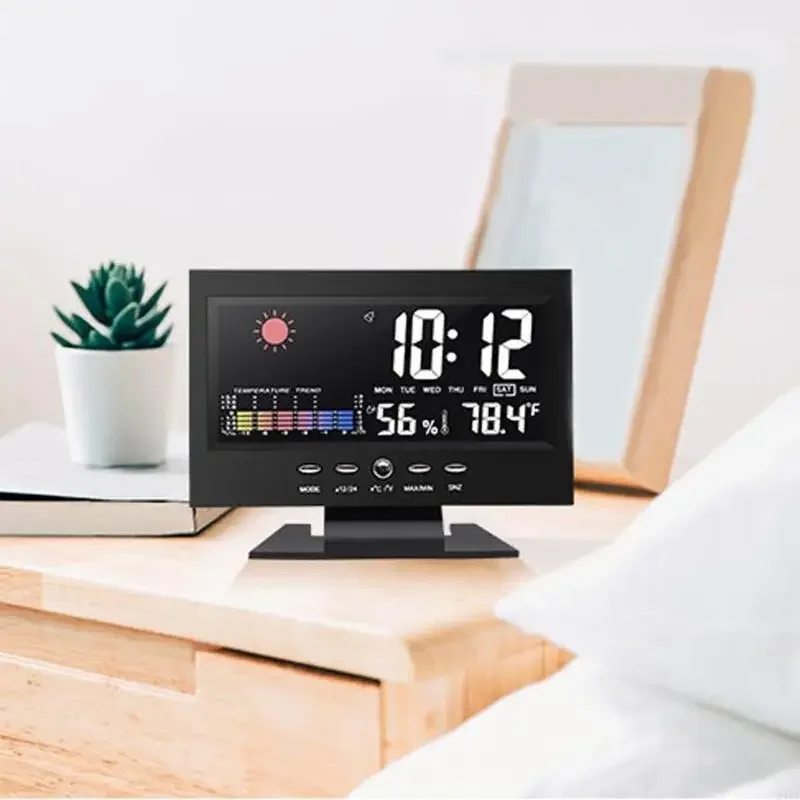 Digital Weather Station, Thermometer Hygrometer Clock, Temperature Display Meter for Indoor Home Humidity Temperature Detection